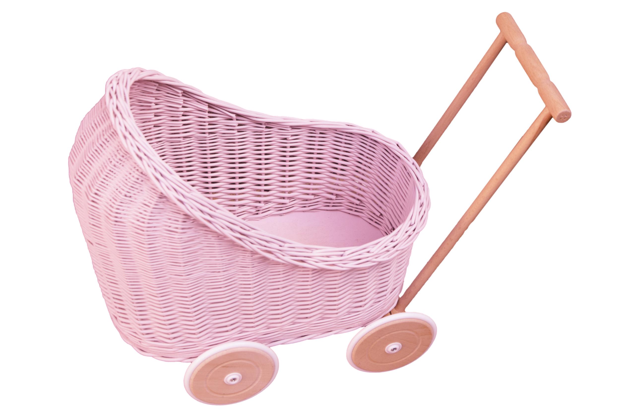 Wiklinowy wózek dla lalek w kolorze  pudrowy róż