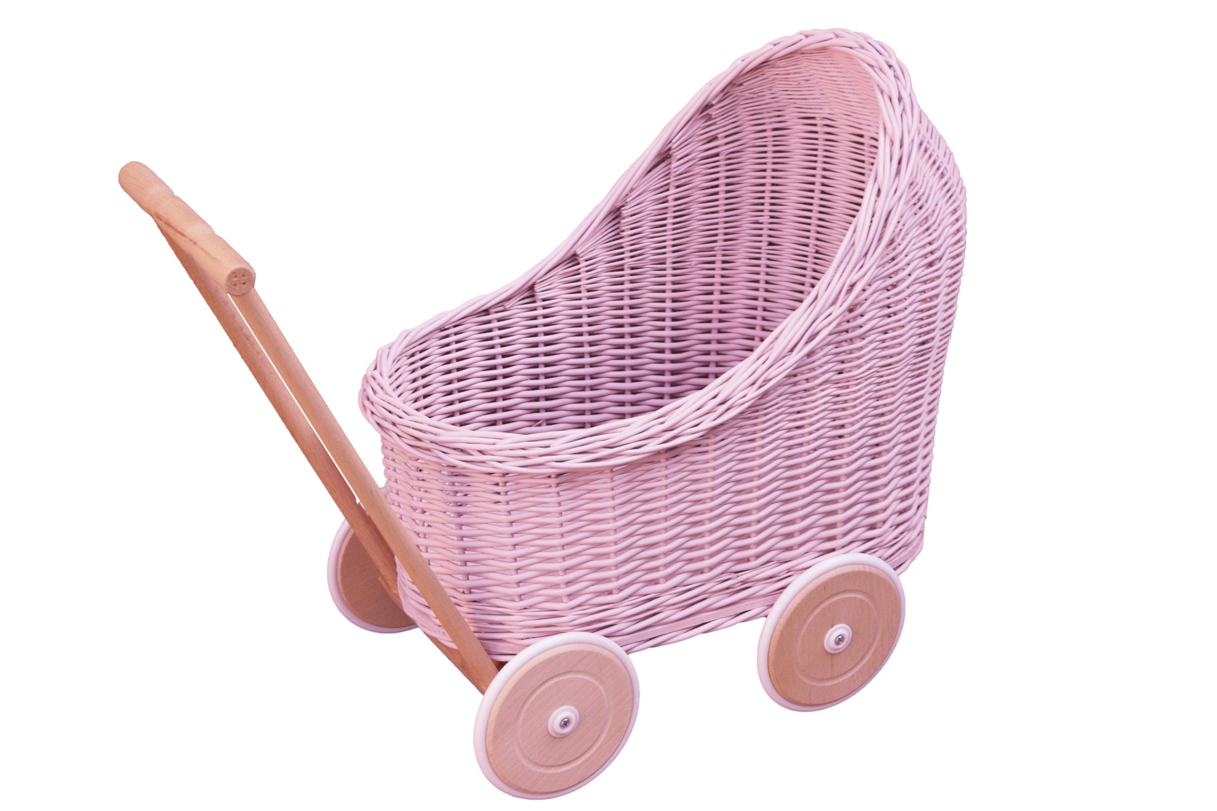 Wiklinowy wózek dla lalek w kolorze  pudrowy róż
